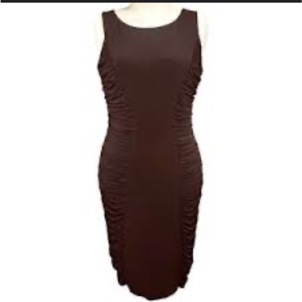 Calvin Klein brown rushed midi dress size small